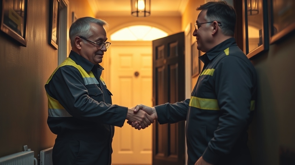 Engineer shaking hands with a Worcester Park homeowner after locating their leak
