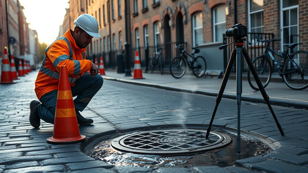 Engineer carrying out water mains leak detection in Worcester Park
